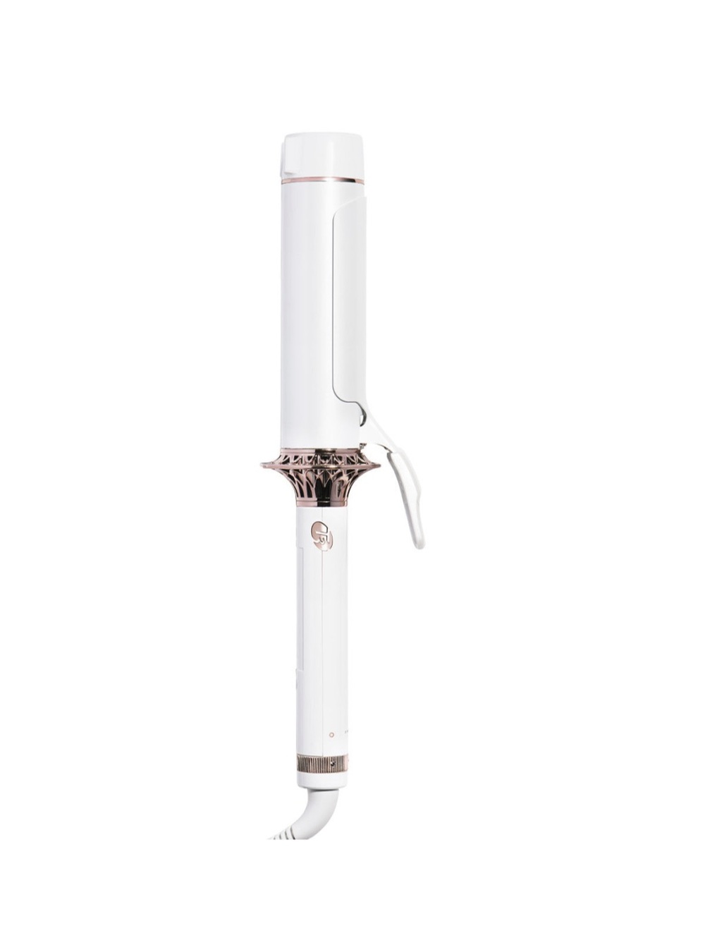 T3 Body Waver 1.75 White Curling Iron with Rose Gold Accents